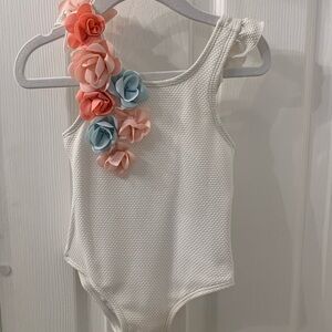Janie and Jack White and Pink Floral One Piece Swimwear